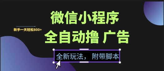 微信小程序全自动撸广告项目，彻底解决没流量的问题，新手一天8张+【揭秘】-高东资源网