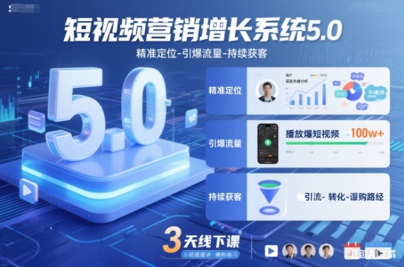 短视频营销增长系统5.0,精准定位-引爆流量-持续获客,3天线下课(音频+图片)-高东资源网