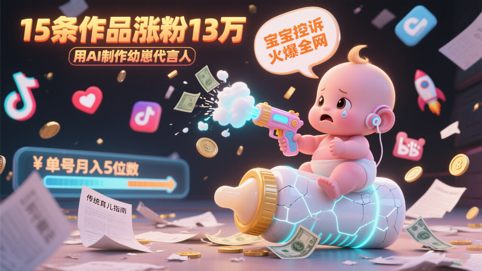 用AI制作幼崽代言人，宝宝的控诉火爆全网，15条作品涨粉13万，单号月入5位数实操教程-高东资源网