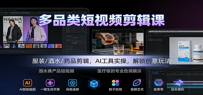 多品类短视频剪辑课:服装/酒水/药品剪辑,AI工具实操,解锁创意玩法-高东资源网