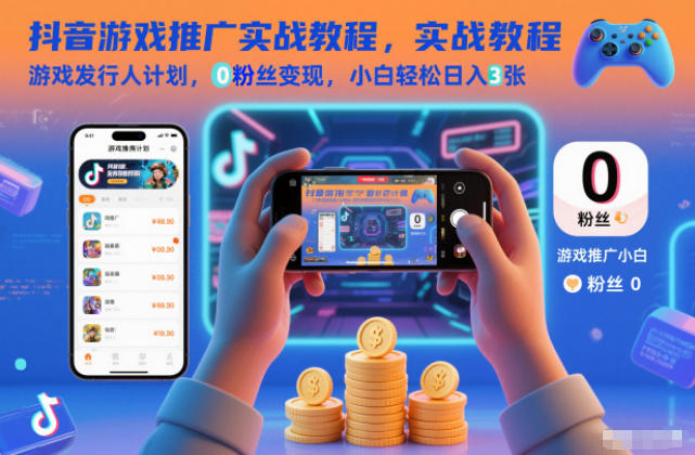 抖音游戏推广实战教程,游戏发行人计划,0粉丝变现,小白轻松日入3张-高东资源网
